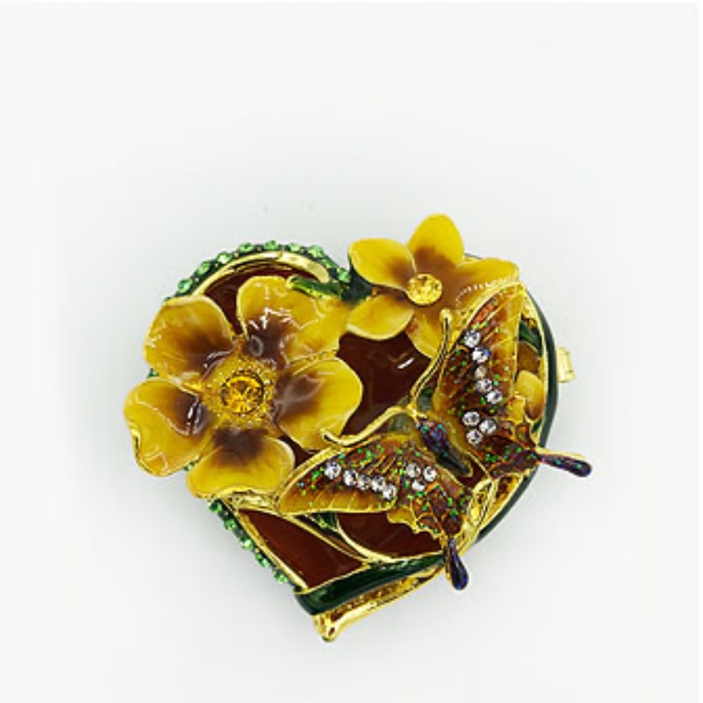 Cherished Treasures Enamel Butterfly With Crystals Floral Hinged Box